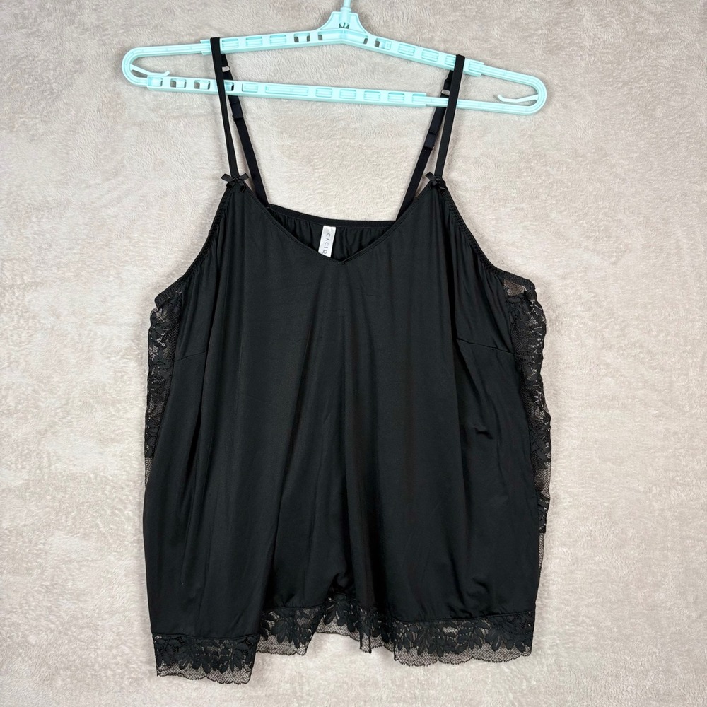 Cacique Camisole Women 26/28 4X Black Lace Trim Sides Adjustable Strap Lingerie